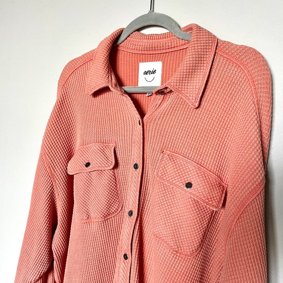 Aerie LumberJane Waffle Shirt Saturn Peach Orange Oversized Shacket Size M - Picture 4 of 11